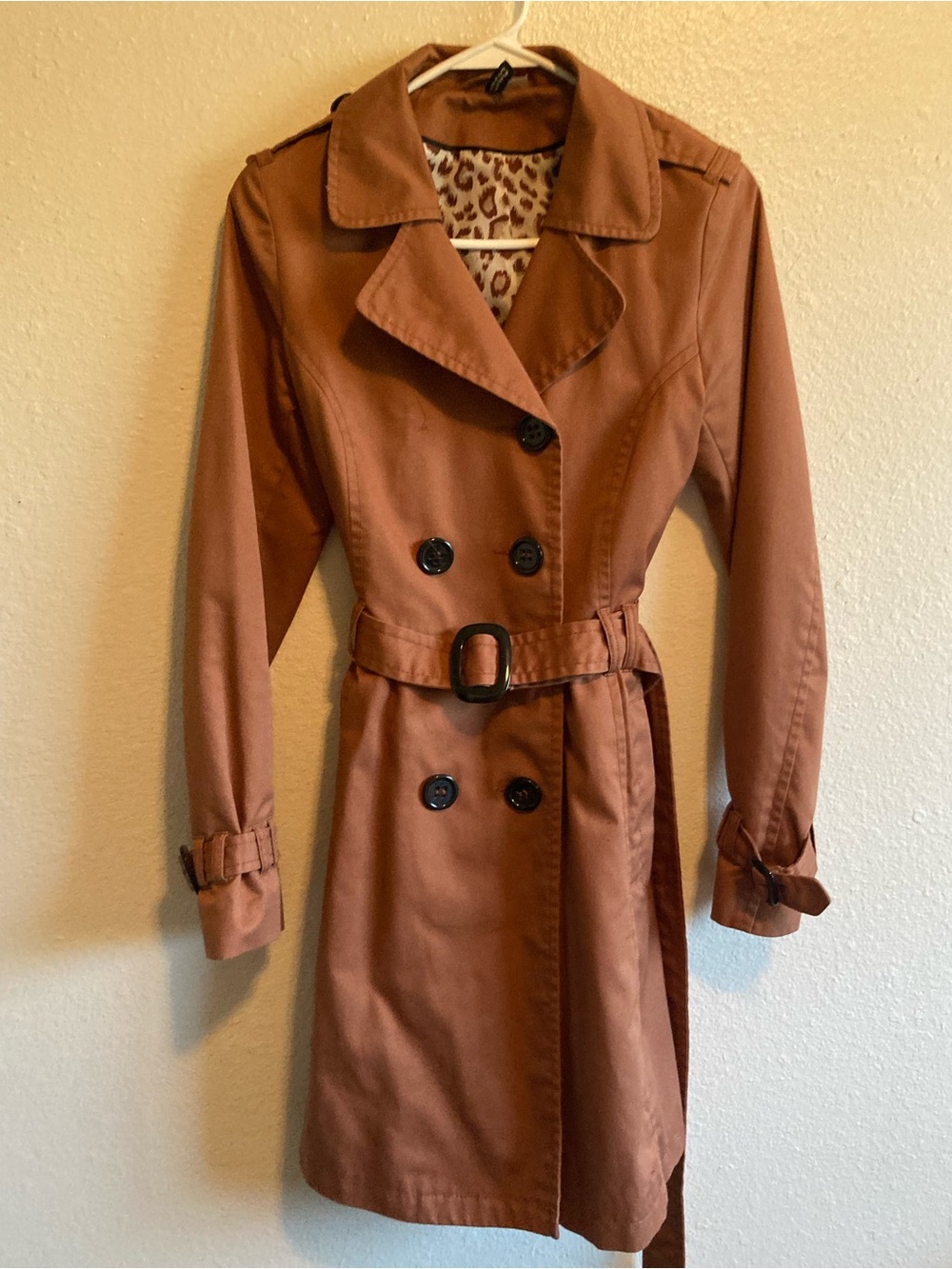 Women’s Double-Breasted Rust Trench Coat with Belt